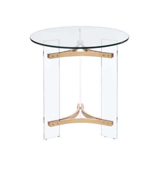 24" Gold And Clear Glass And Metal Round End Table HomeRoots