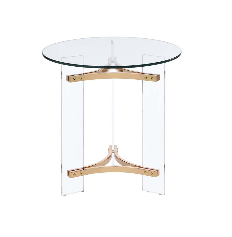 24" Gold And Clear Glass And Metal Round End Table HomeRoots