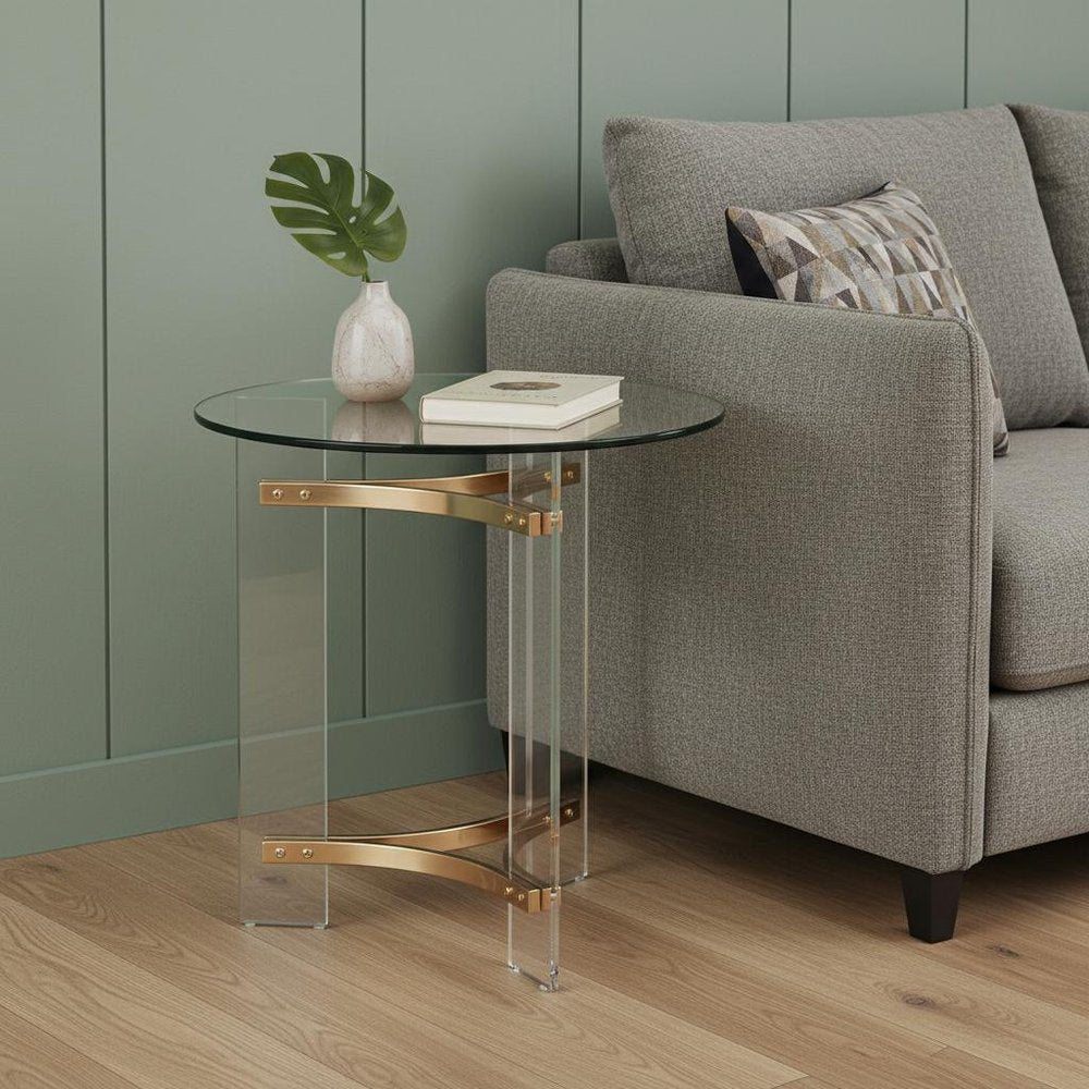 24" Gold And Clear Glass And Metal Round End Table HomeRoots