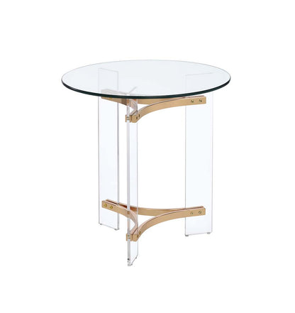 24" Gold And Clear Glass And Metal Round End Table