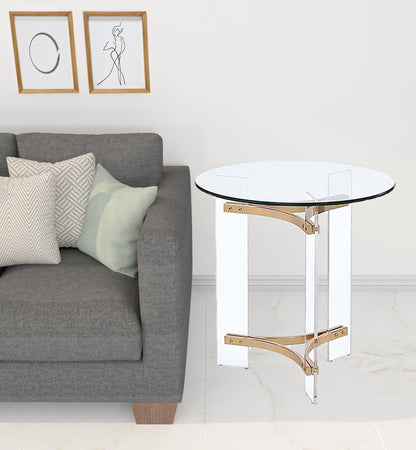 24" Gold And Clear Glass And Metal Round End Table