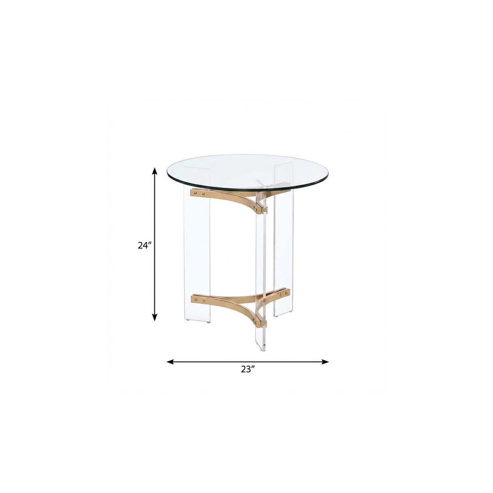 24" Gold And Clear Glass And Metal Round End Table HomeRoots