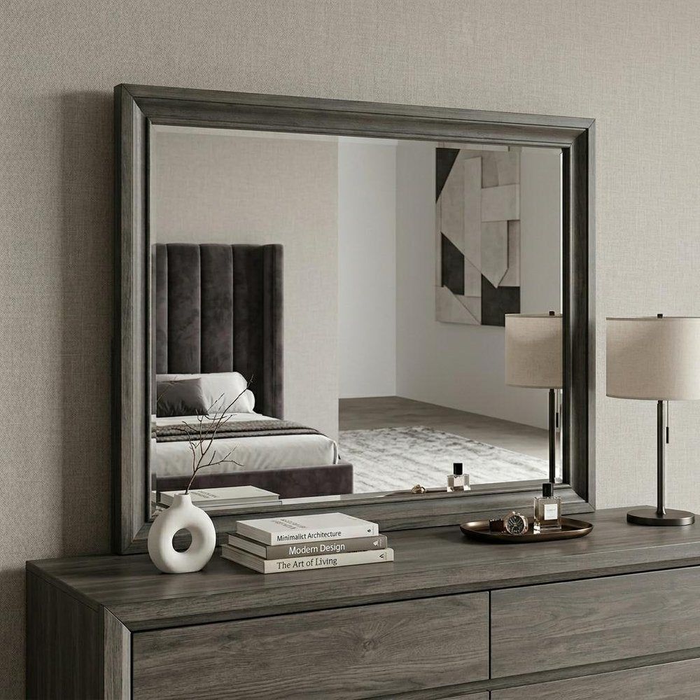 36" Gray Wood Framed Mounted Dresser Mirror HomeRoots