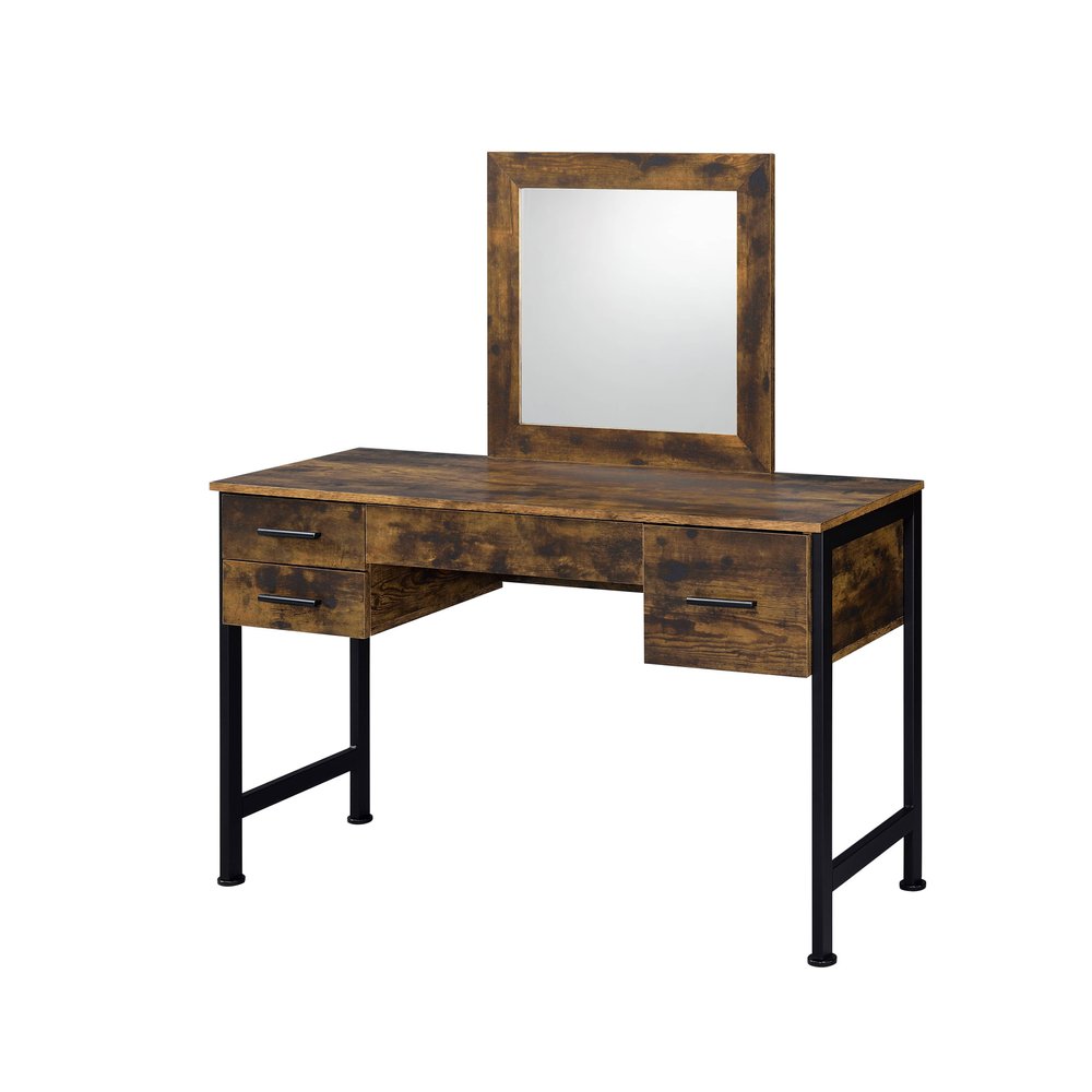 47" Black Mirrored Vanity Table with Mirror With Four Drawers HomeRoots