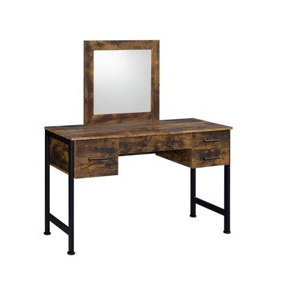 53" Rustic Oak & Black Finish Dresser Mirror - FurniFindUSA
