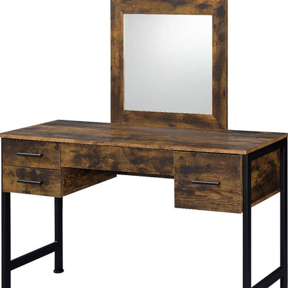47" Black Mirrored Vanity Table with Mirror With Four Drawers HomeRoots