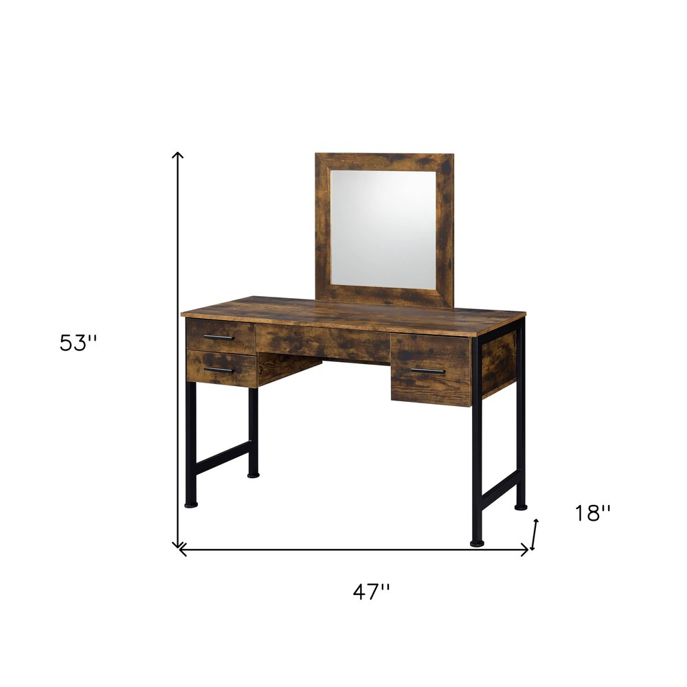 47" Black Mirrored Vanity Table with Mirror With Four Drawers HomeRoots