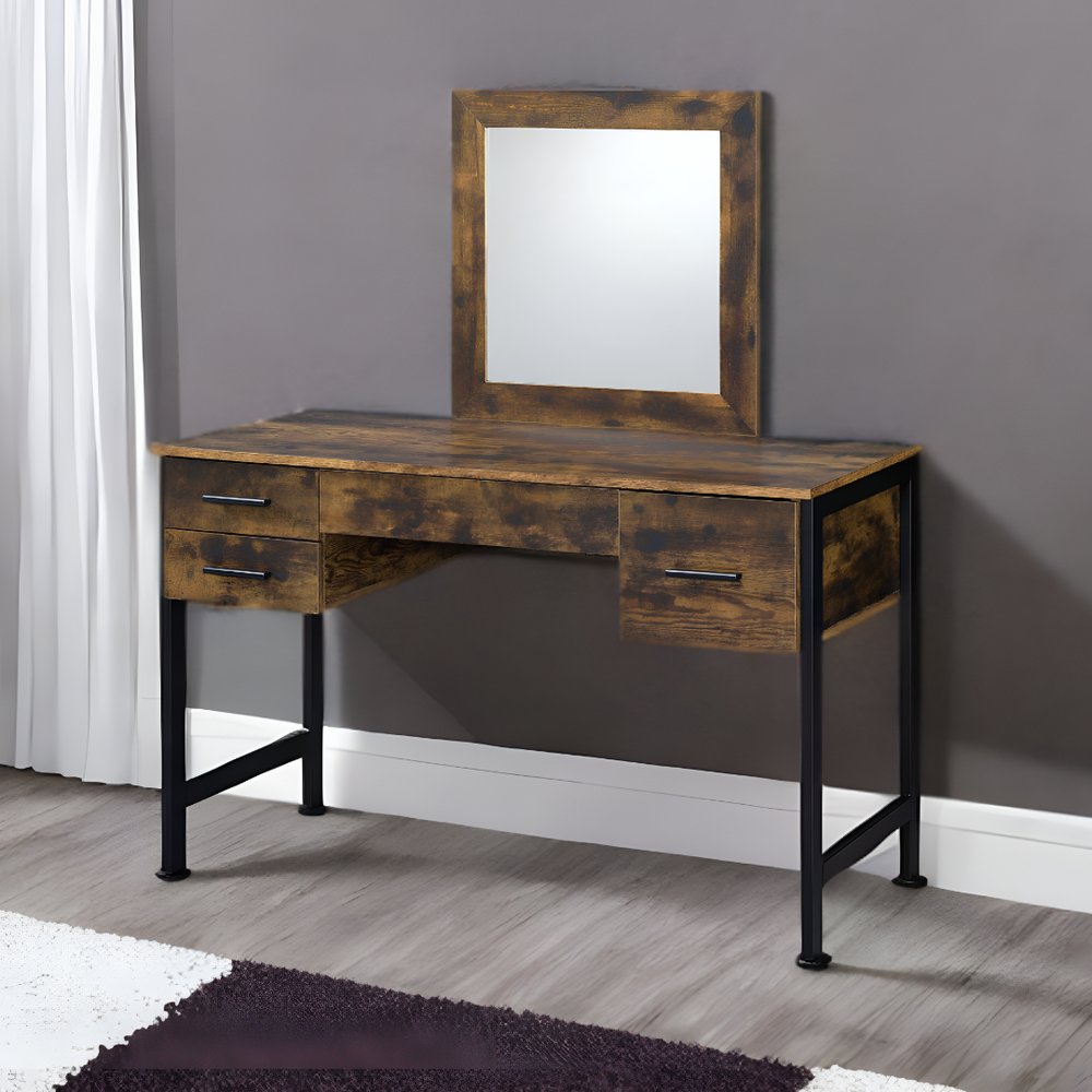 47" Black Mirrored Vanity Table with Mirror With Four Drawers HomeRoots
