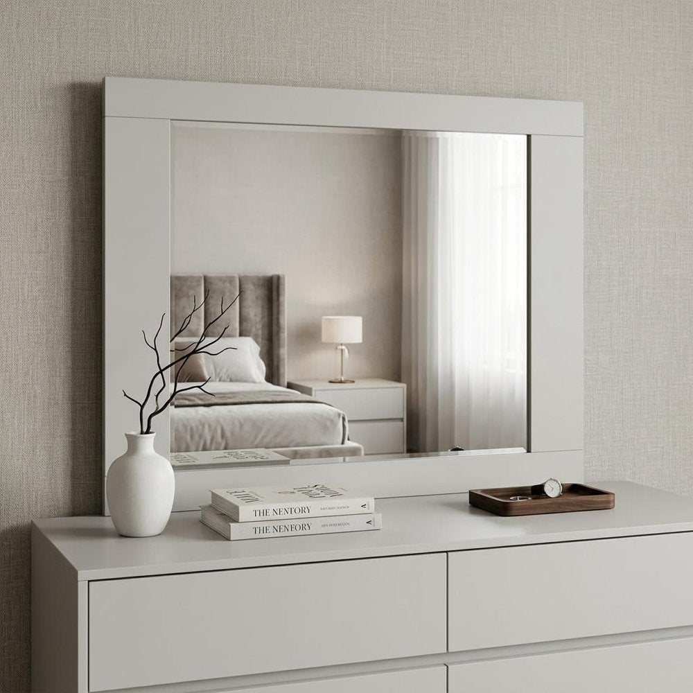 37" White Square Wood Framed Mounted Dresser Mirror HomeRoots