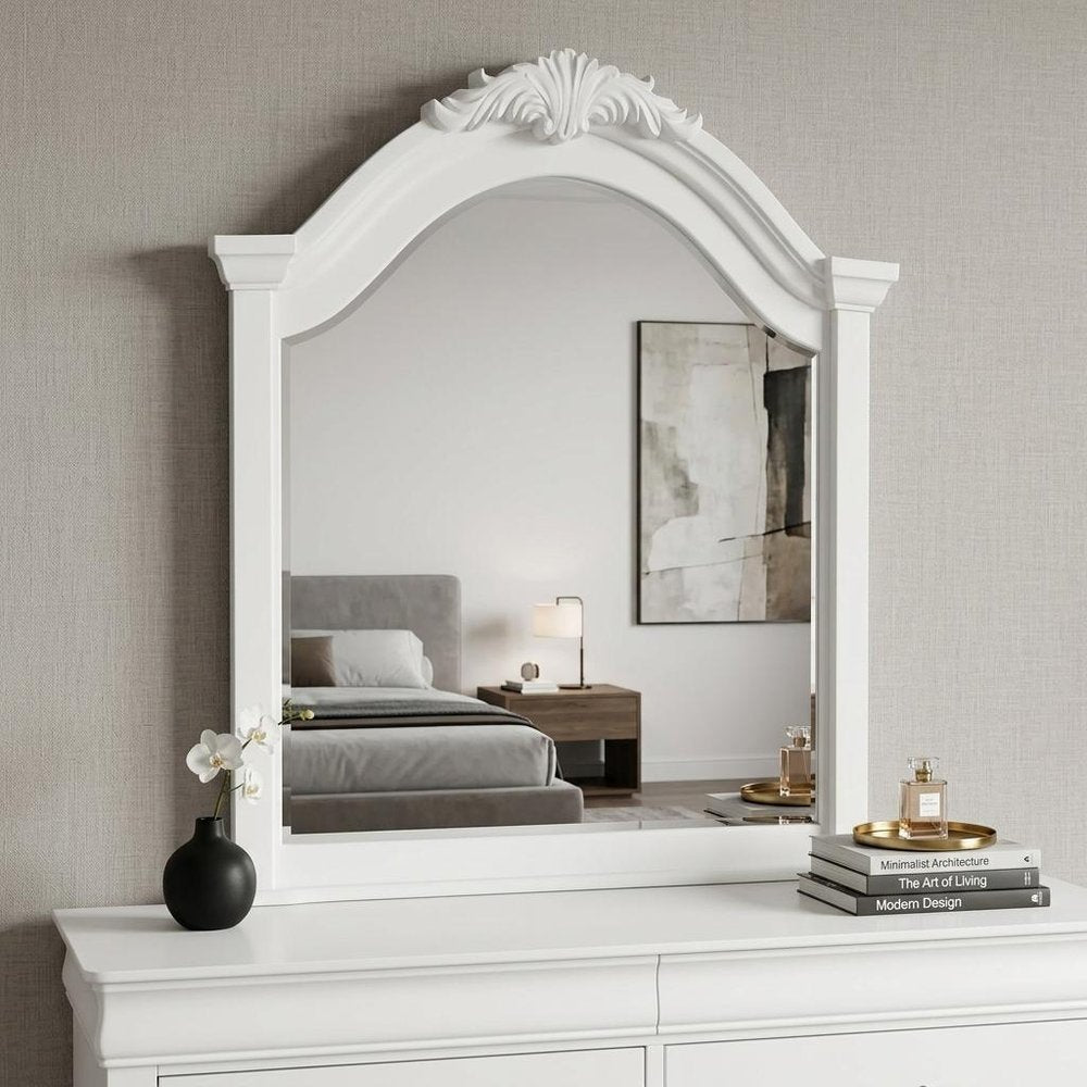 43" White Solid Wood Crowned Top Dresser Mount Framed Mirror — view 8