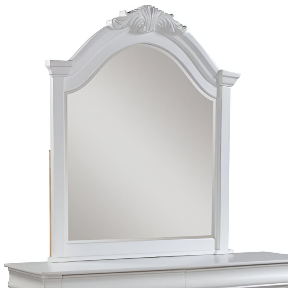 43" White Solid Wood Crowned Top Dresser Mount Framed Mirror — view 1