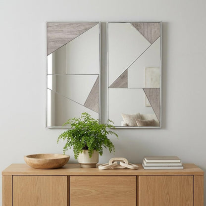 Set of Two Natural Metal Framed Accent Mirror HomeRoots