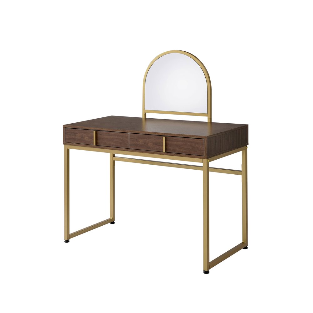 42" Gold Mirrored Vanity Table with Mirror With Two Drawers HomeRoots