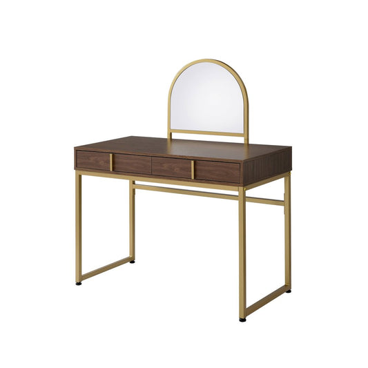 42" Gold Mirrored Vanity Table with Mirror With Two Drawers HomeRoots