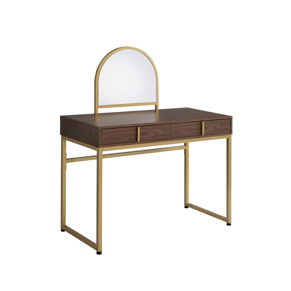 42" Gold Mirrored Vanity Table with Mirror With Two Drawers HomeRoots