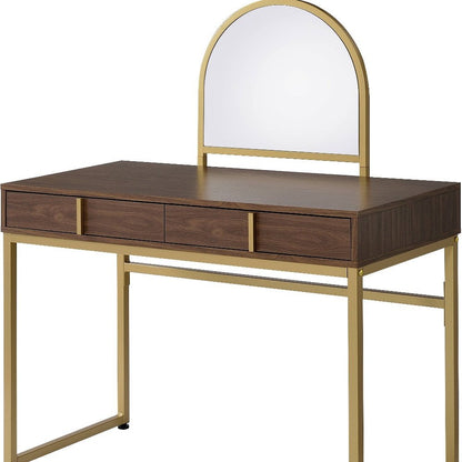 42" Gold Mirrored Vanity Table with Mirror With Two Drawers HomeRoots