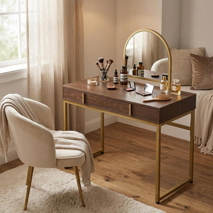 42" Gold Mirrored Vanity Table with Mirror With Two Drawers HomeRoots