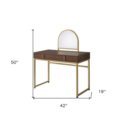 42" Gold Mirrored Vanity Table with Mirror With Two Drawers HomeRoots