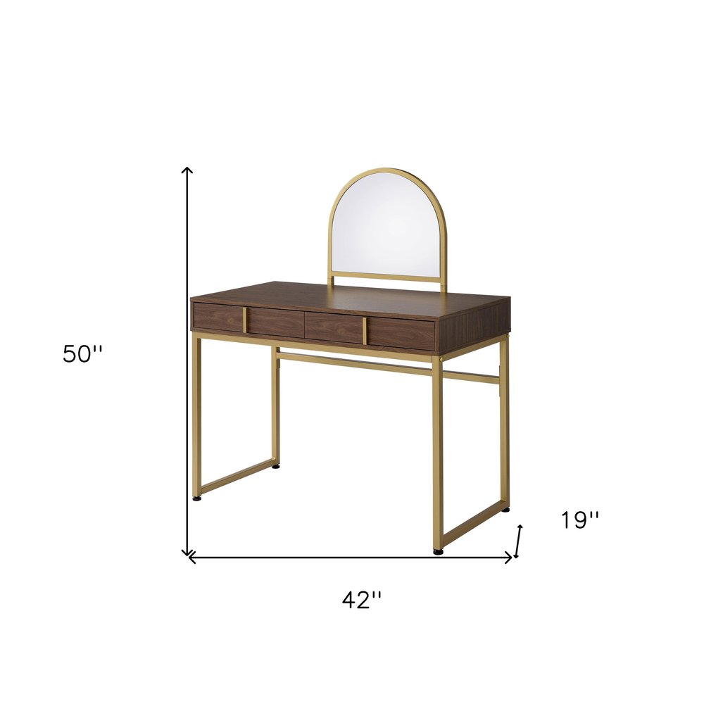42" Gold Mirrored Vanity Table with Mirror With Two Drawers HomeRoots