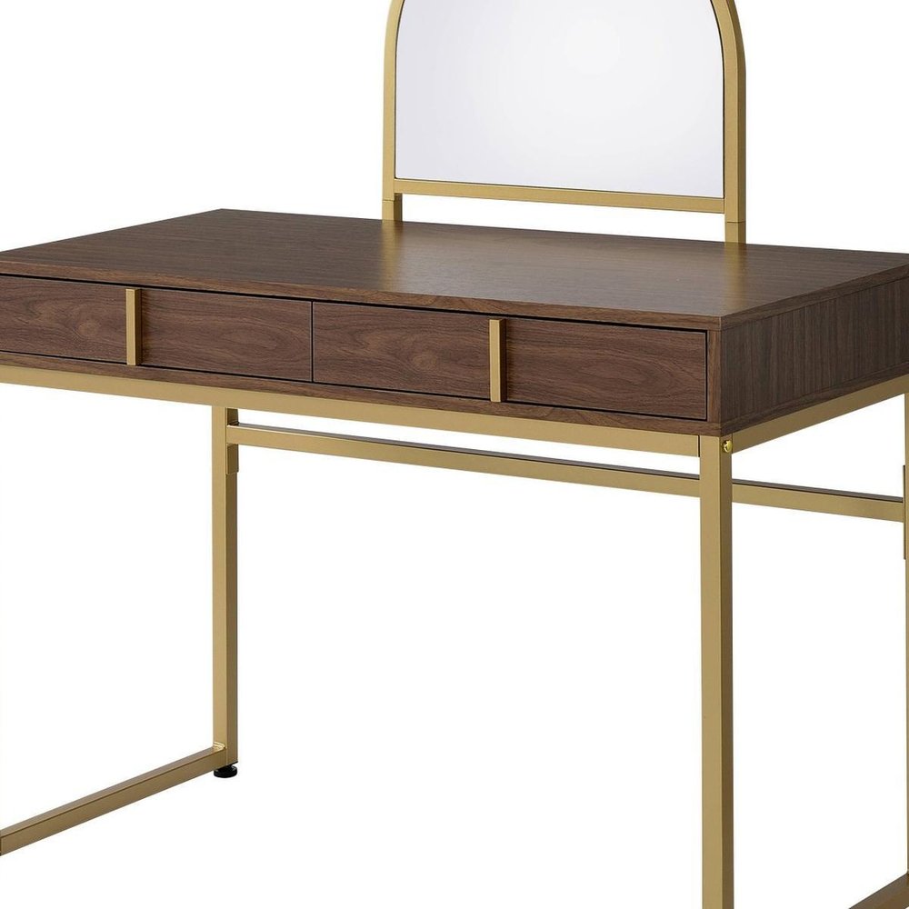 42" Gold Mirrored Vanity Table with Mirror With Two Drawers HomeRoots