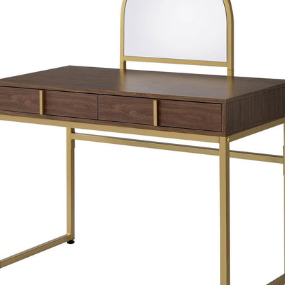 42" Gold Mirrored Vanity Table with Mirror With Two Drawers HomeRoots