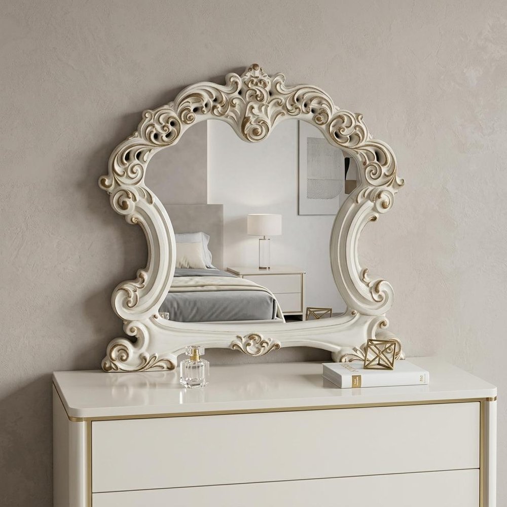 45" White Abstract Wood Framed Mounted Dresser Mirror HomeRoots