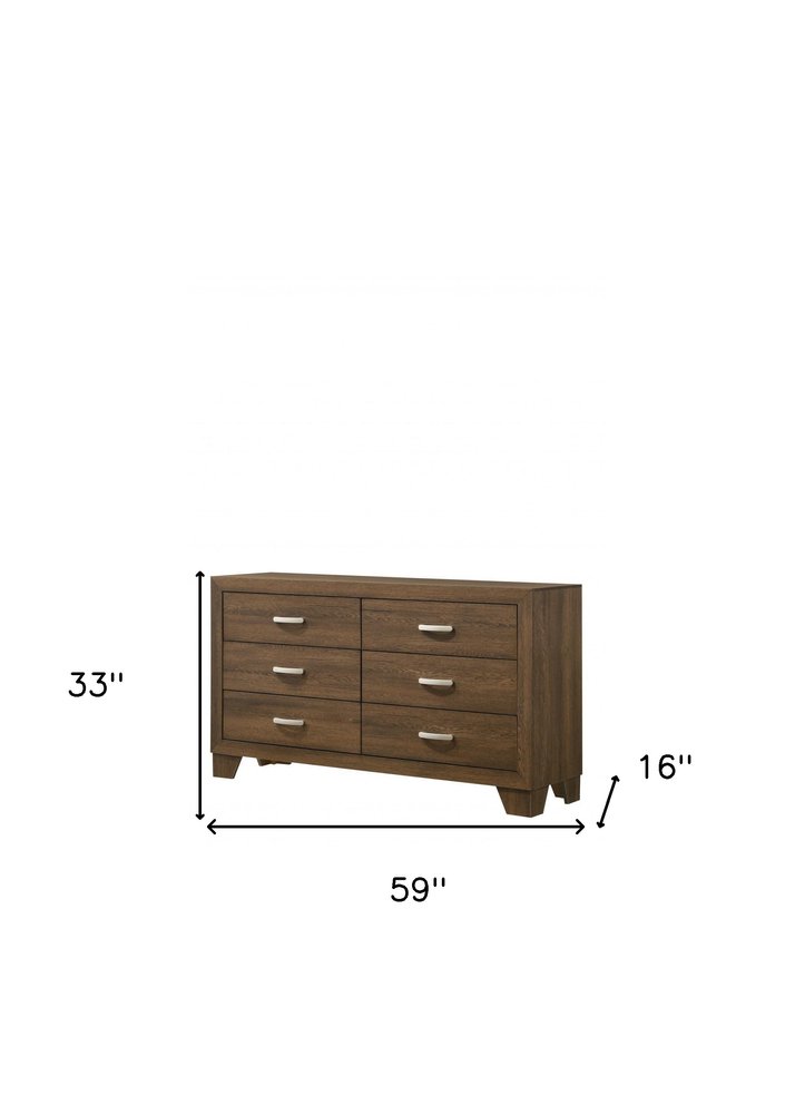 59" Brown Solid and Manufactured Wood Six Drawer Double Dresser HomeRoots