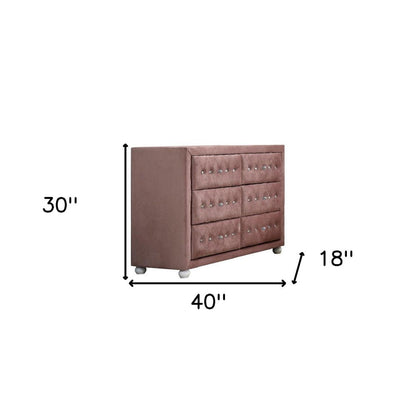 40" Pink Solid and Manufactured Wood Six Drawer Double Dresser HomeRoots