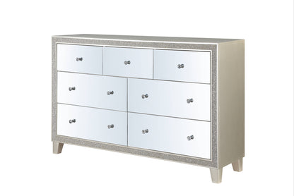 63" Champagne Solid and Manufactured Wood Mirrored Seven Drawer Triple Dresser