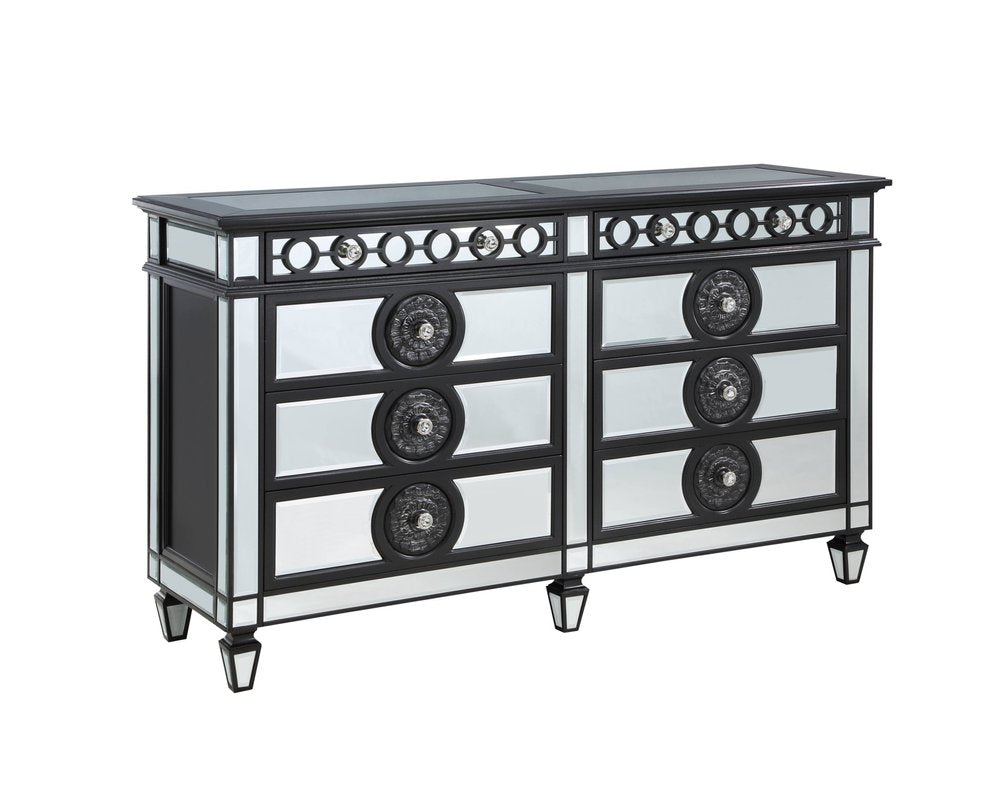 68" Black And Silver Wood Mirrored Eight Drawer Double Dresser — view 1