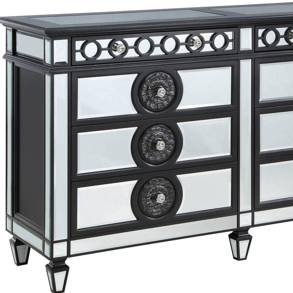 68" Black And Silver Wood Mirrored Eight Drawer Double Dresser — view 4