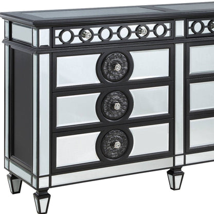 68" Black And Silver Wood Mirrored Eight Drawer Double Dresser
