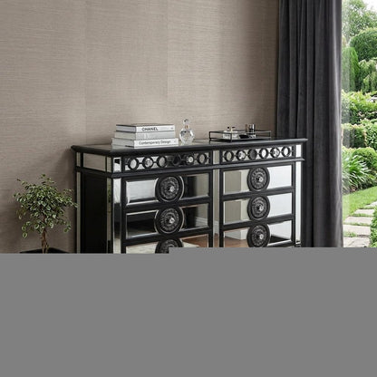 68" Black and Silver Solid and Manufactured Wood Mirrored Eight Drawer Double Dresser HomeRoots
