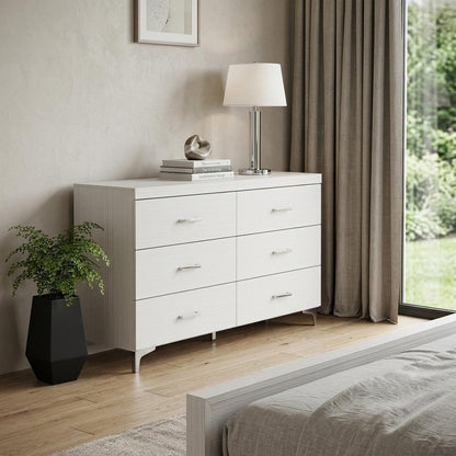58" White Solid and Manufactured Wood Six Drawer Double Dresser HomeRoots