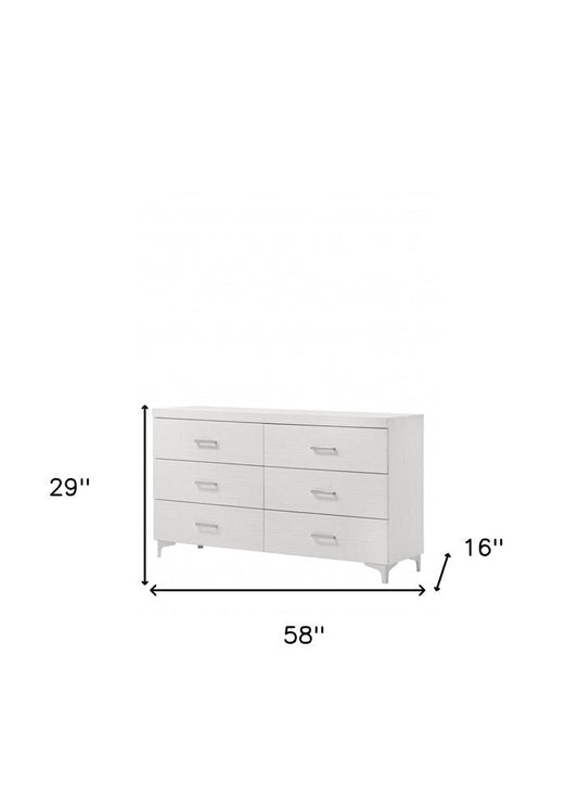 58" White Wood Six Drawer Double Dresser