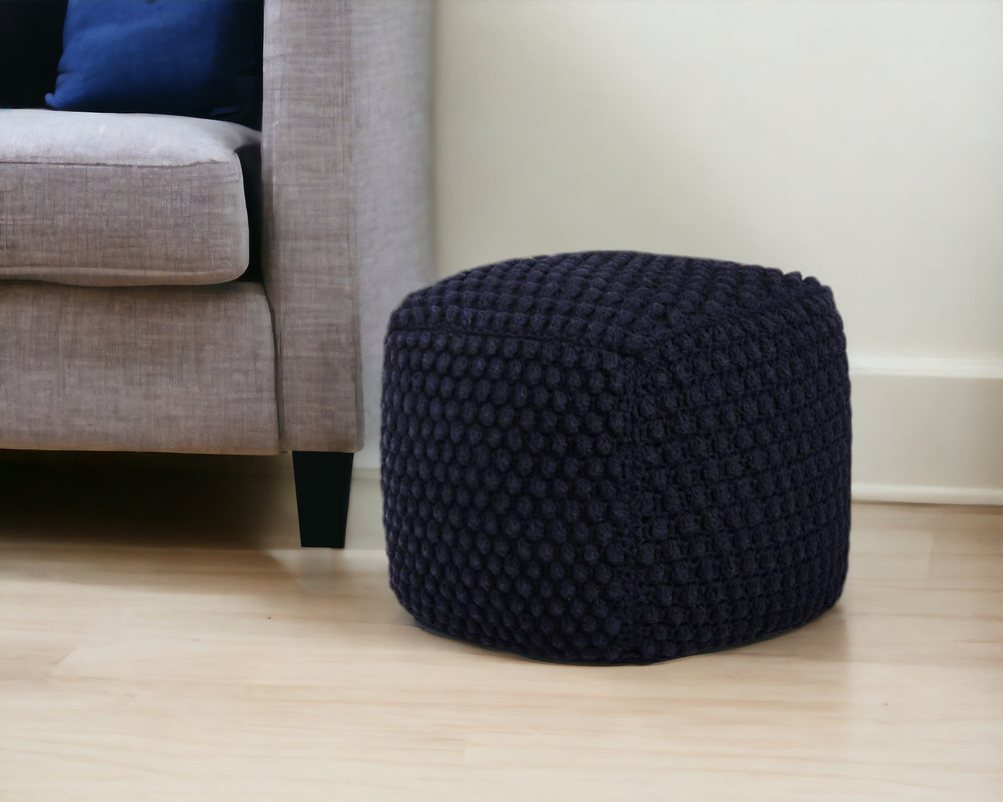 18" Light Gray Cotton Blend Pouf Ottoman