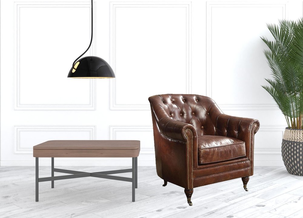34" Brown Top Grain Leather Tufted Chesterfield Chair HomeRoots
