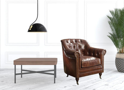 34" Brown Top Grain Leather Tufted Chesterfield Chair HomeRoots
