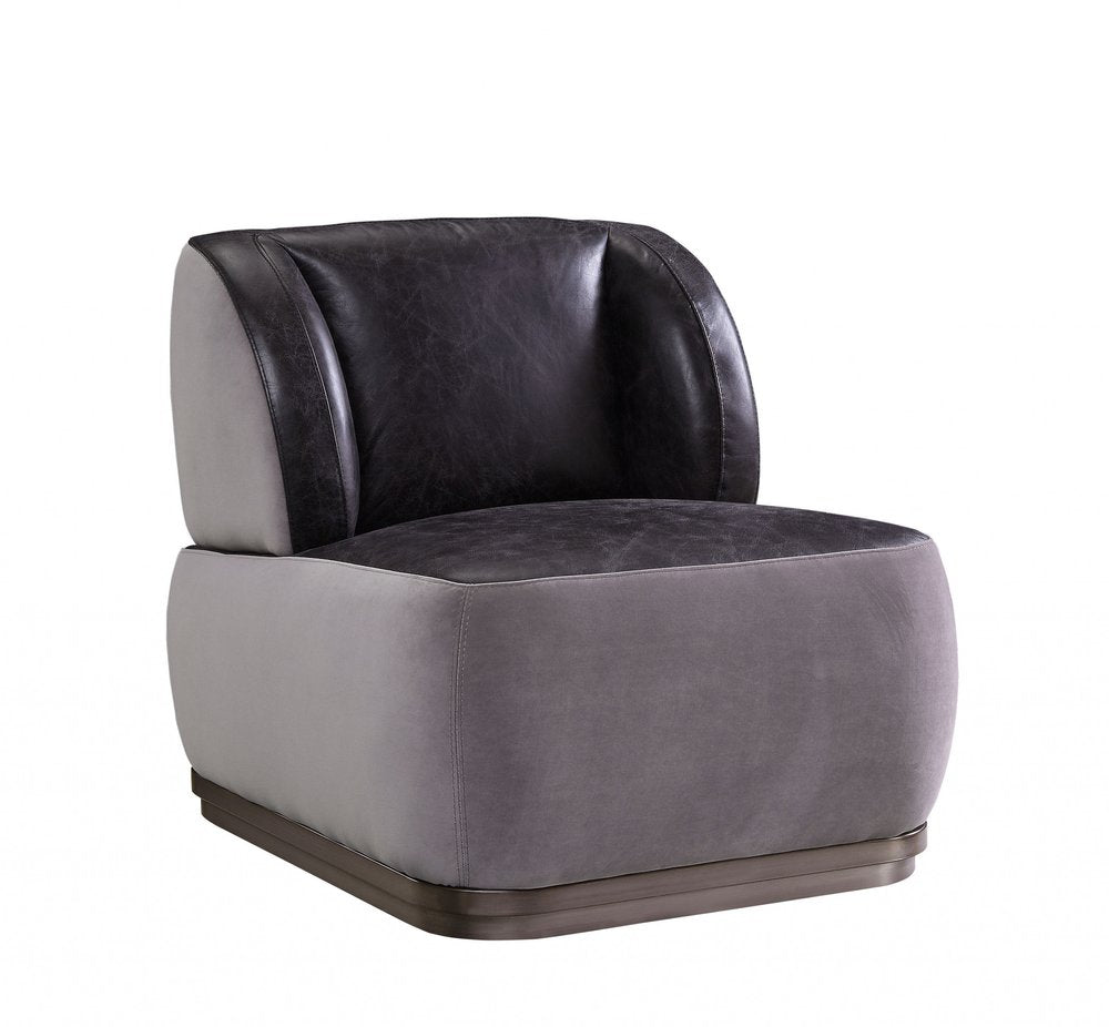 29" Slate Gray and Brown Velvet Slipper Chair HomeRoots