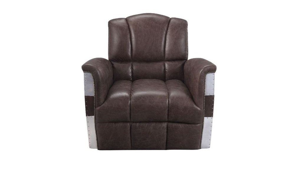 35" Brown Top Grain Leather Patchwork Club Chair — view 1