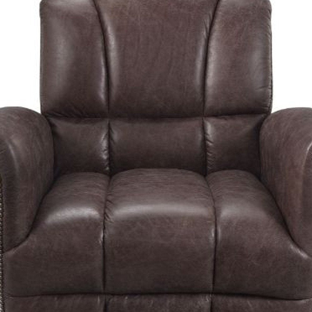 35" Brown Top Grain Leather Patchwork Club Chair — view 3