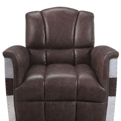 35" Brown Top Grain Leather Patchwork Club Chair HomeRoots