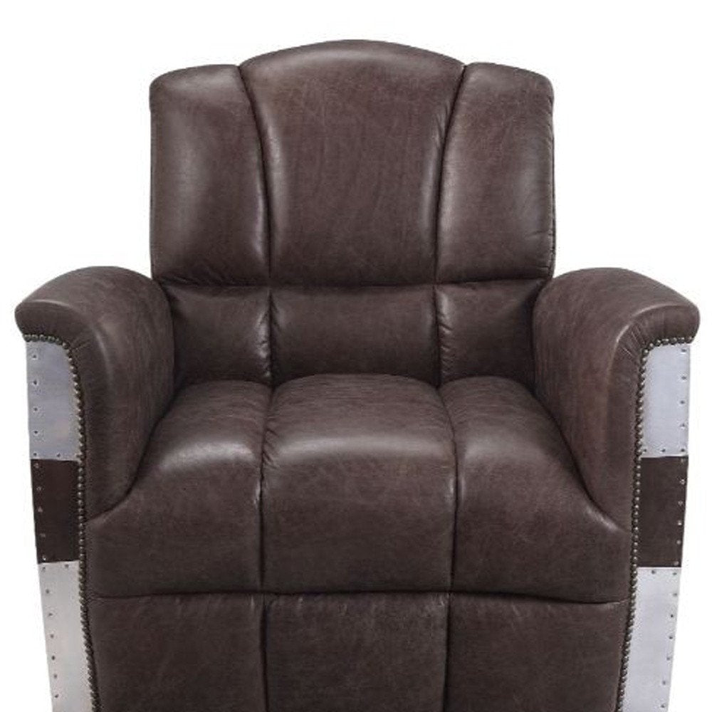 35" Brown Top Grain Leather Patchwork Club Chair — view 4