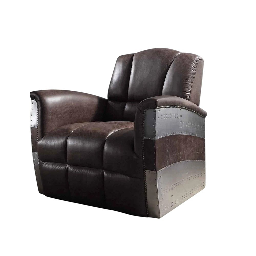 35" Brown Top Grain Leather Patchwork Club Chair — view 5