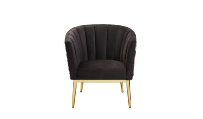 31" Black Velvet And Gold Striped Barrel Chair