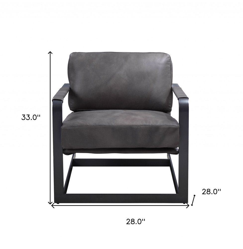 28" Gray and Steel Blue Top Grain Leather Arm Chair HomeRoots