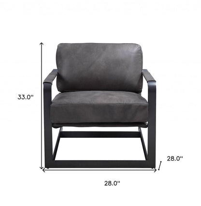 28" Gray and Steel Blue Top Grain Leather Arm Chair HomeRoots