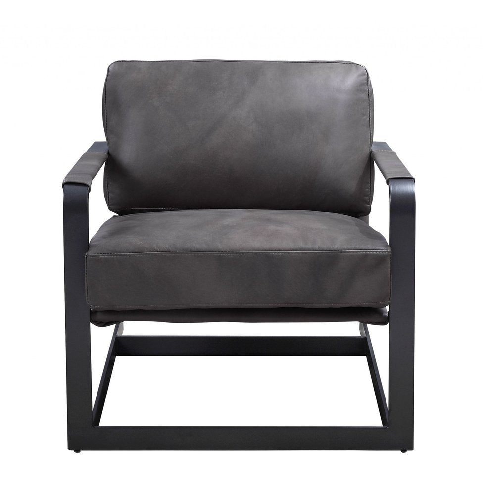 28" Gray and Steel Blue Top Grain Leather Arm Chair HomeRoots