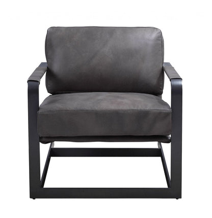 28" Gray and Steel Blue Top Grain Leather Arm Chair HomeRoots