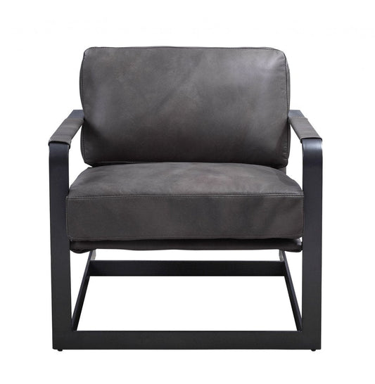 28" Gray and Steel Blue Top Grain Leather Arm Chair HomeRoots
